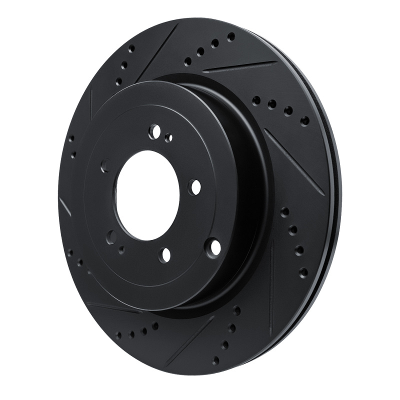 Mitsubishi Lancer Brake Rotor (1) - Rear Left - R1 Concepts - Drilled & Slotted - Black - `08-`15